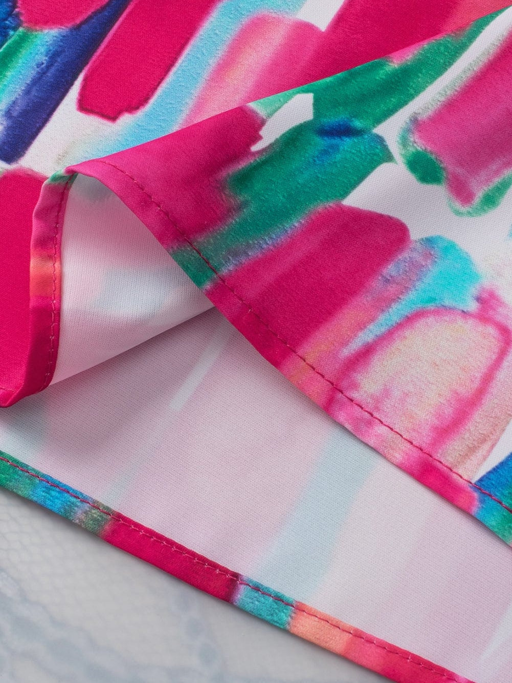 Brushed Rose V Neck Blouse with Abstract Print and Button Detail