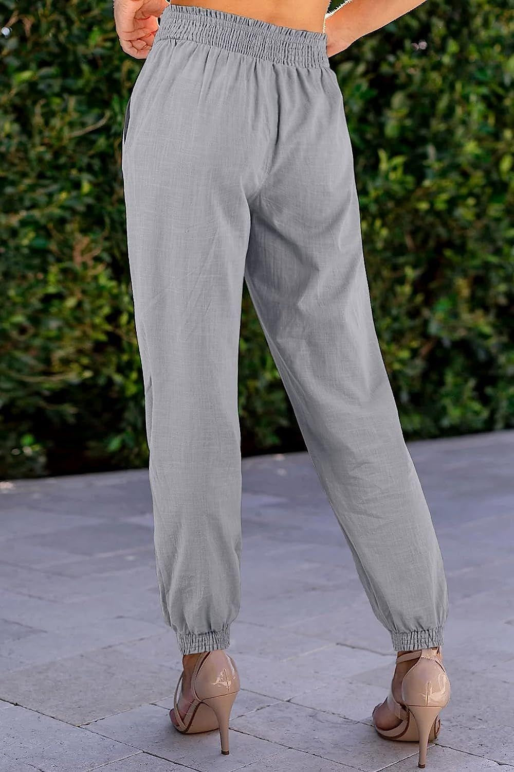 Women's Joggers Faux Linen Plain Black Khaki Fashion High Waist Full Length Street Daily