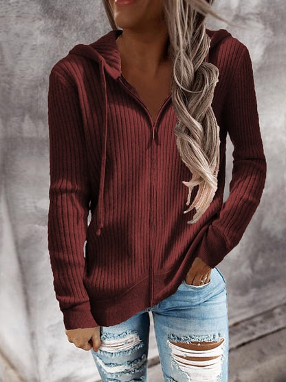 Women's Cardigan Classic Style Solid Color Basic Casual Cotton Long Sleeve Sweater Cardigans Hooded Fall Winter Tan grey blue Blue