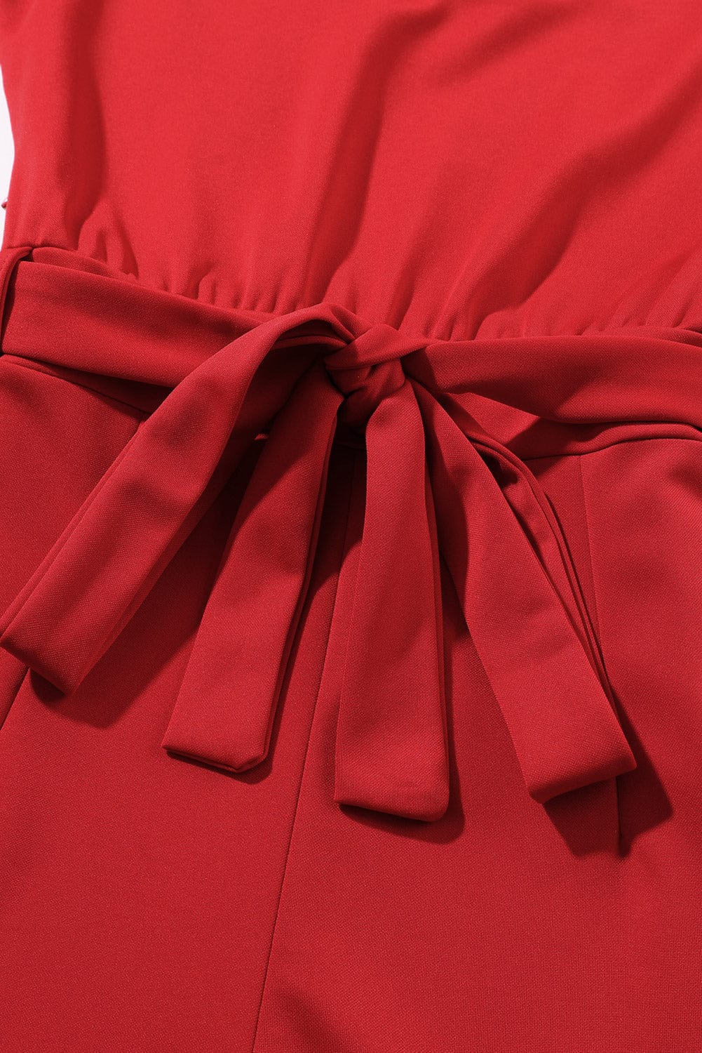 Solid Five-Point Sleeve Belted Wide-Leg Jumpsuit