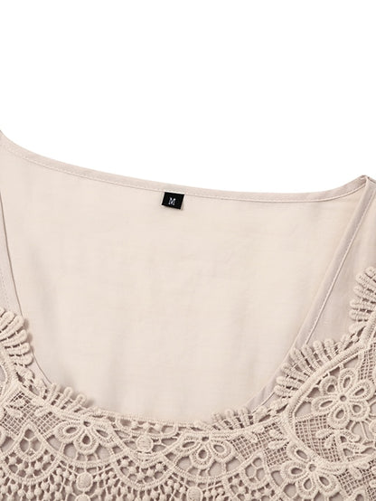 Women's Dress - Casual Dress Lace Dress Summer Dress Plain Lace Hollow Out U Neck Mini Dress Fashion Streetwear Outdoor Daily 3/4 Length Sleeve Loose Fit White Green Apricot Summer Spring S M L XL XXL