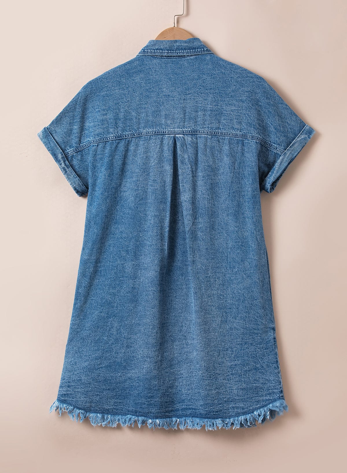 Button Short Sleeve Denim Shirt Dress