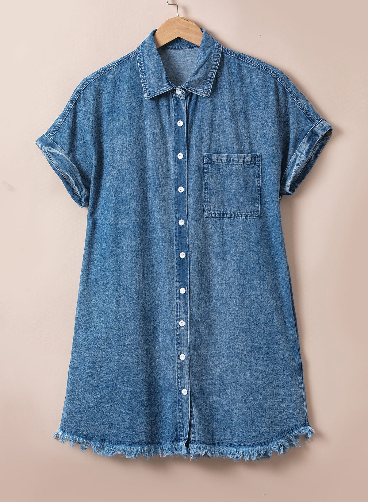 Button Short Sleeve Denim Shirt Dress