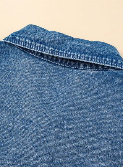 Button Short Sleeve Denim Shirt Dress