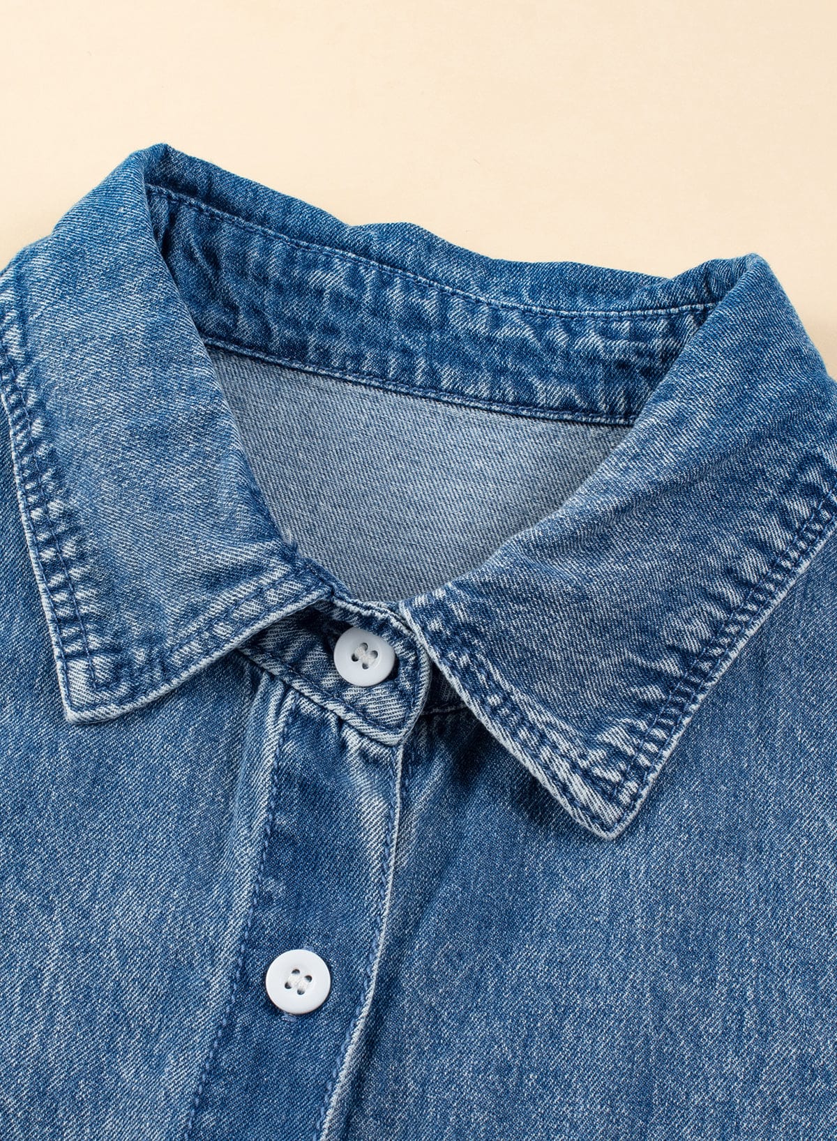 Button Short Sleeve Denim Shirt Dress