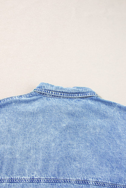 Button Short Sleeve Denim Shirt Dress