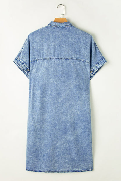 Button Short Sleeve Denim Shirt Dress