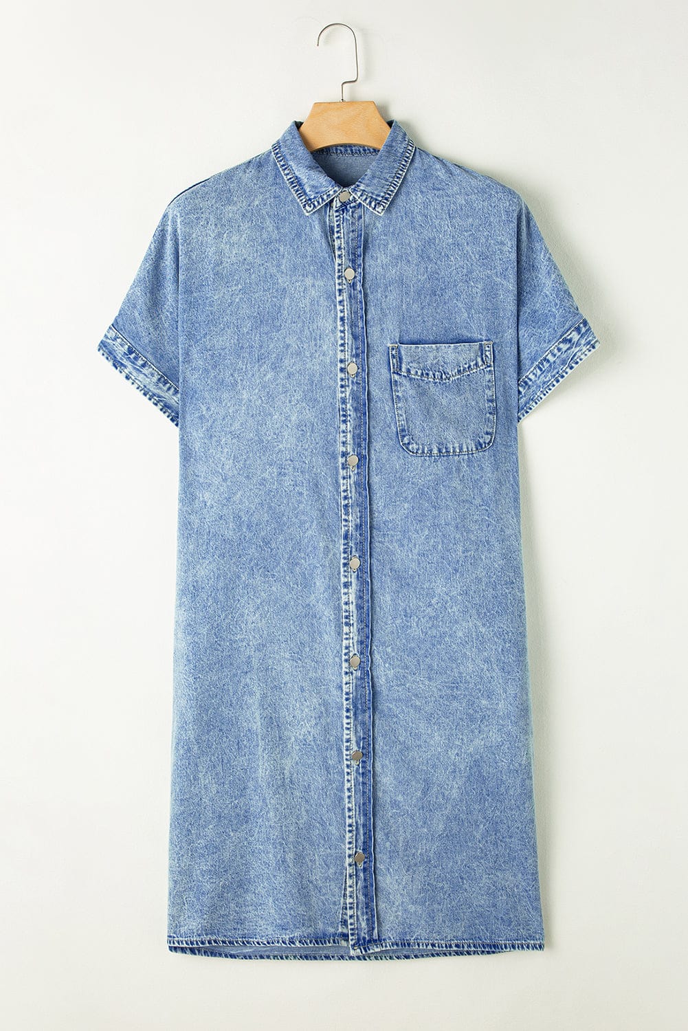 Button Short Sleeve Denim Shirt Dress