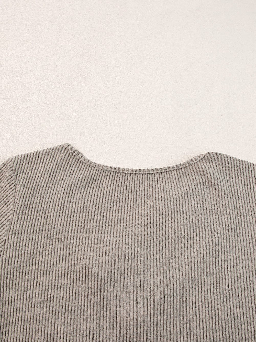 Buttoned V Neck Pale Khaki Ribbed Tee with Straps