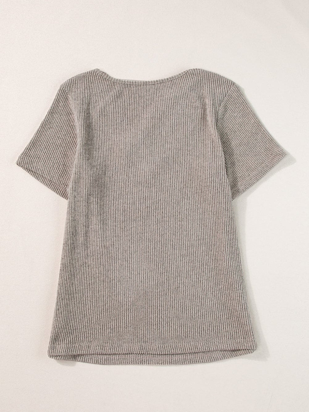 Buttoned V Neck Pale Khaki Ribbed Tee with Straps