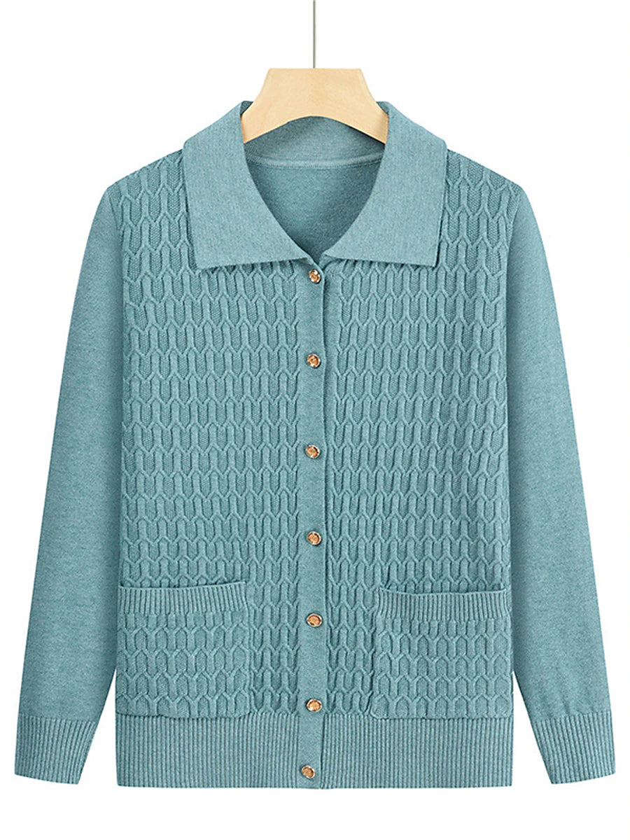 Women's Cardigan Shirt Collar Cable Knit Polyester Button Pocket Knitted Fall Winter Regular Outdoor Christmas New Year Fashion Casual Soft Long Sleeve Floral Red Purple Fuchsia XL 2XL 3XL