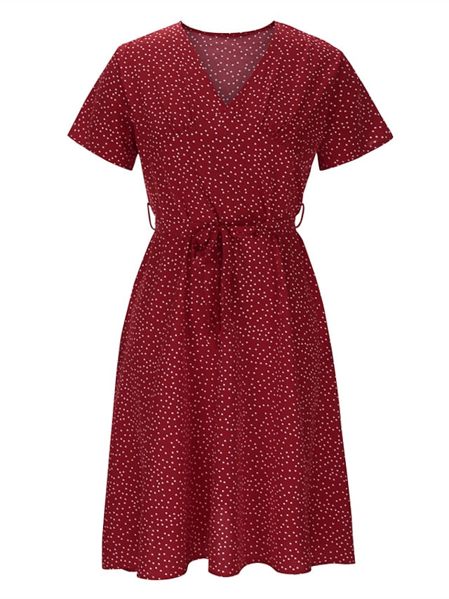 Women's Dress - Casual Dress Swing Dress Floral Dress Midi Dress Black Wine Red Short Sleeve Ditsy Floral Print Summer Spring V Neck Fashion Vacation Loose Fit 2023 S M L XL XXL 3XL