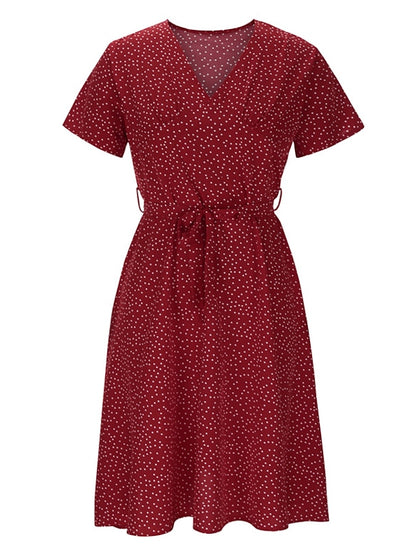 Women's Dress - Casual Dress Swing Dress Floral Dress Midi Dress Black Wine Red Short Sleeve Ditsy Floral Print Summer Spring V Neck Fashion Vacation Loose Fit 2023 S M L XL XXL 3XL