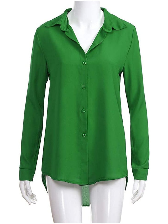 Women's Blouse Shirt Plain Shirt Collar Business Basic Elegant Tops Blue Yellow Gray - LuckyFash™