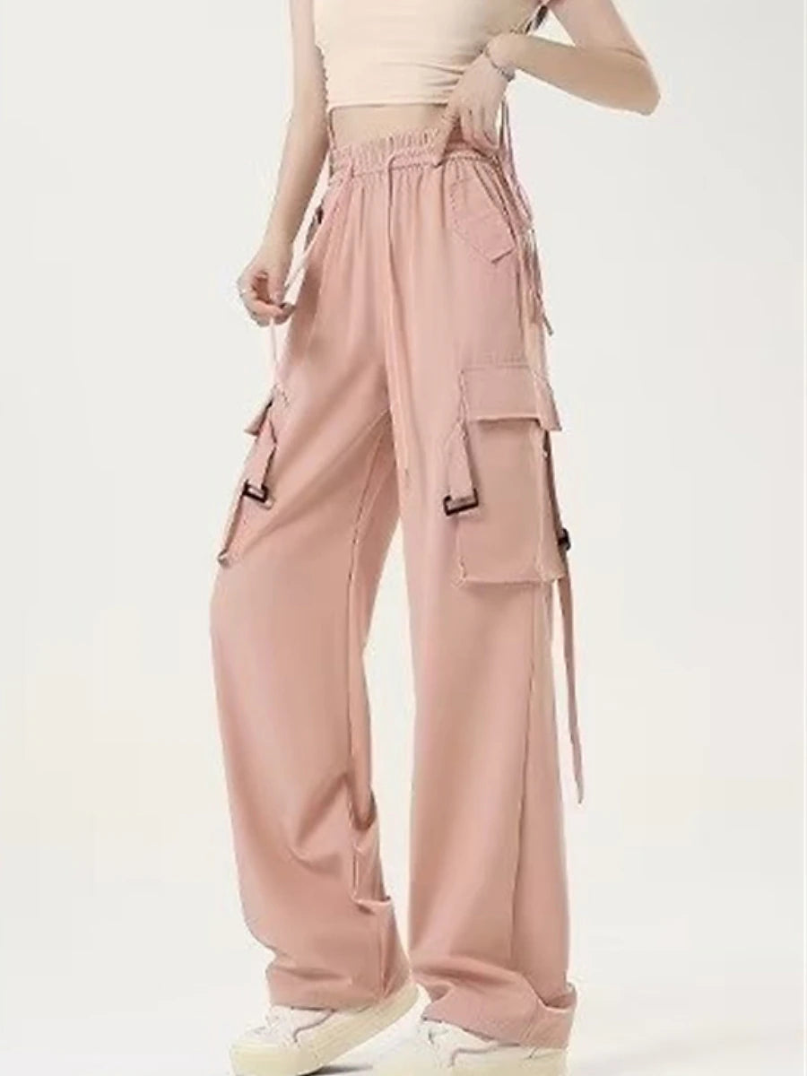 Women's Cargo Pants Polyester Plain Black Pink Fashion High Rise Full Length Street Daily Wear Fall Winter