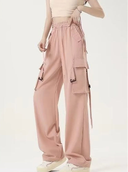 Women's Cargo Pants Polyester Plain Black Pink Fashion High Rise Full Length Street Daily Wear Fall Winter