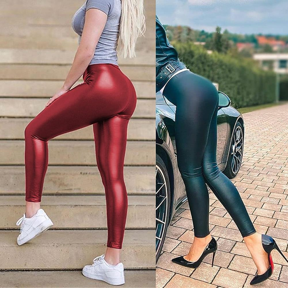 Women's Leather Pants PU Solid Colored Black Wine Fashion Ankle-Length Party Casual Daily