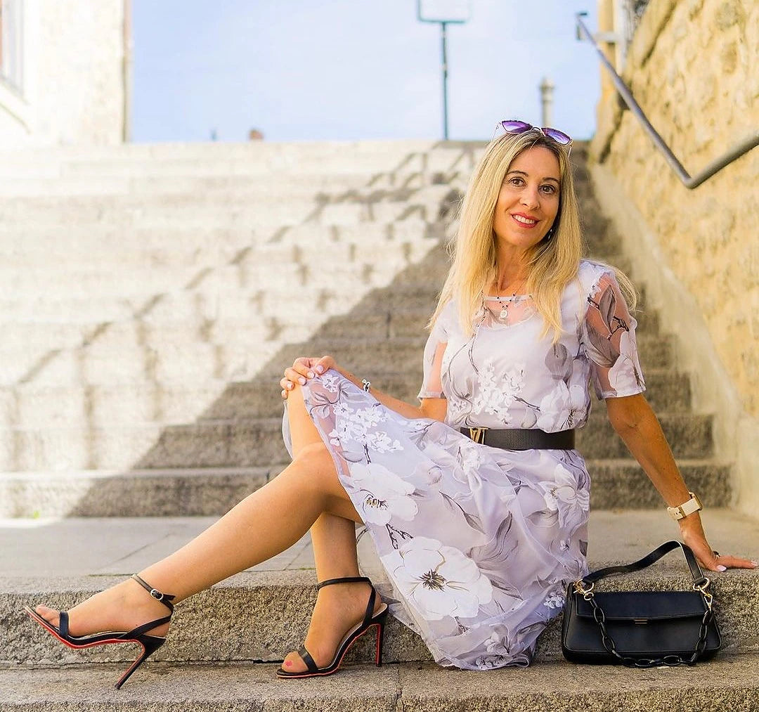 Women's Chiffon Chiffon Dress Floral Mesh Print Crew Neck Midi Dress Daily Vacation Short Sleeve Summer Spring