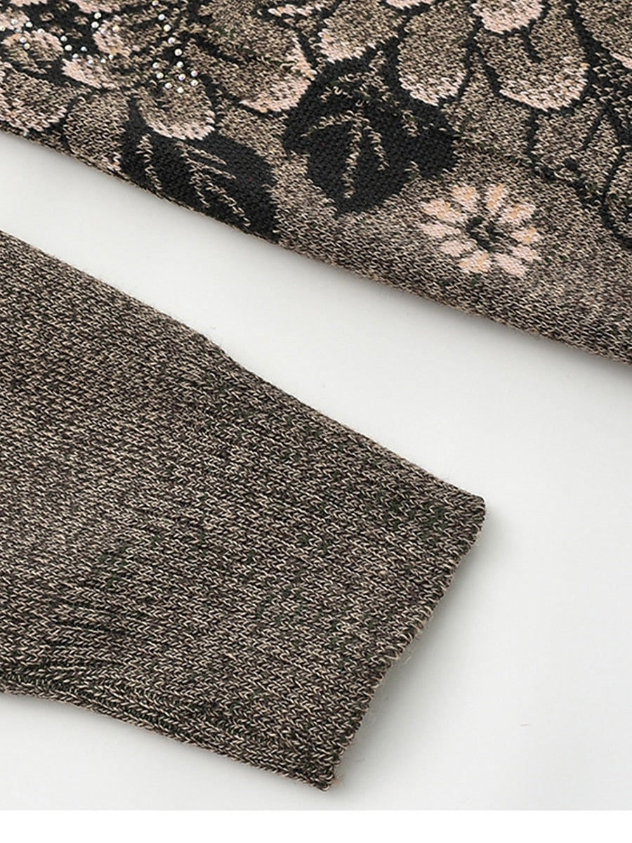 Women's Cardigan Sweater Crew Neck Ribbed Knit Polyester Button Pocket Fall Winter Outdoor Holiday Going out Stylish Casual Soft Long Sleeve Floral claret Grass Green Leather Pink XL 2XL 3XL