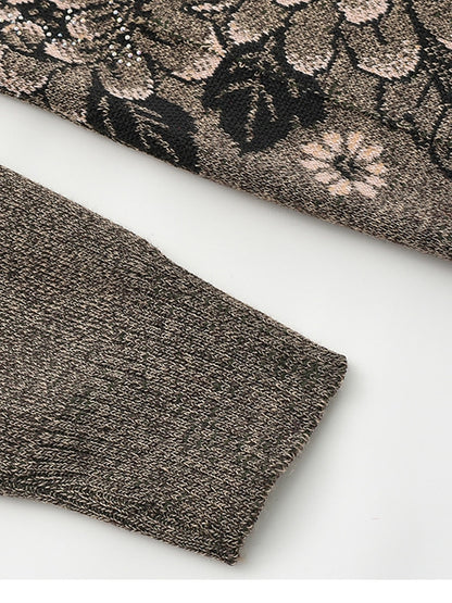 Women's Cardigan Sweater Crew Neck Ribbed Knit Polyester Button Pocket Fall Winter Outdoor Holiday Going out Stylish Casual Soft Long Sleeve Floral claret Grass Green Leather Pink XL 2XL 3XL