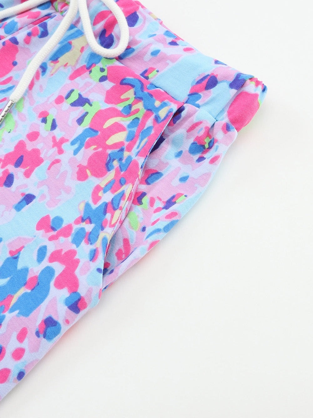 Floral Sky Blue Lounge Set with Coordinating Drawstring Shorts