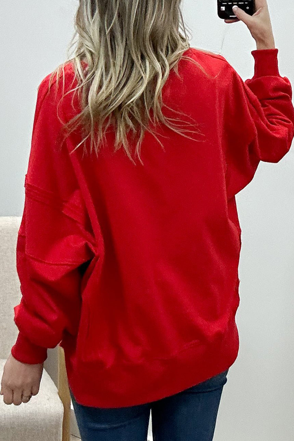 Racing Red holly jolly Playful Letter Embroidered Baggy Sweatshirt