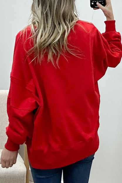 Racing Red holly jolly Playful Letter Embroidered Baggy Sweatshirt