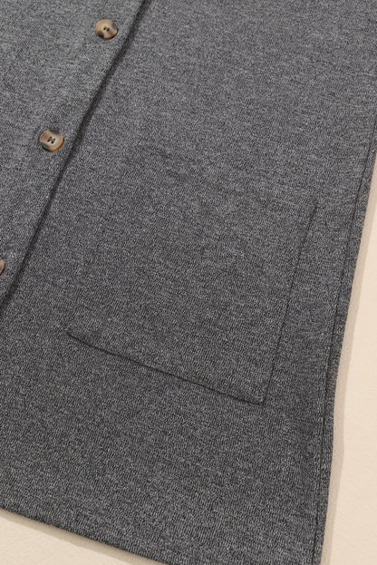 Gray Heather V-Neck Knit Cardigan with Front Pockets