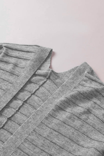 Gray Ribbed Open Front Knit Cardigan