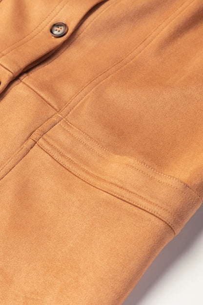 Faux Suede Camel Button-Up Jacket with Southern Belle Style