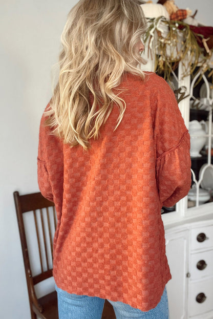 Gold Flame Exposed Seam Detail Cozy Plaid Texture Loose Shacket