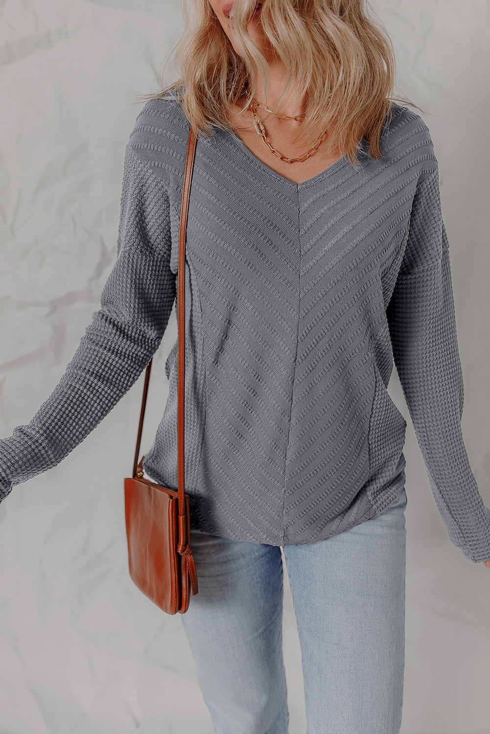 textured knit long sleeve top