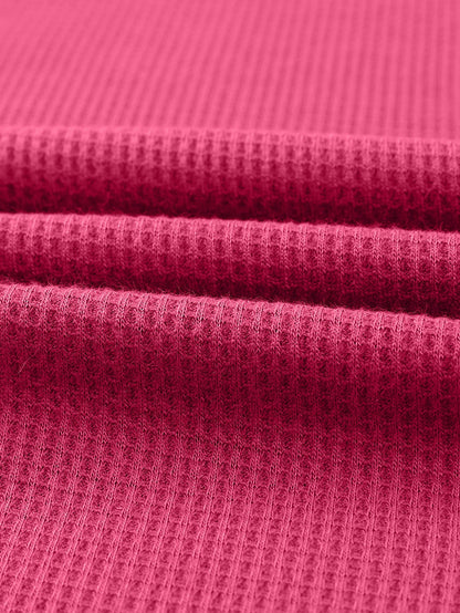 Strawberry Pink Plus Size Contrast Lace Sleeve Waffle Knit Top