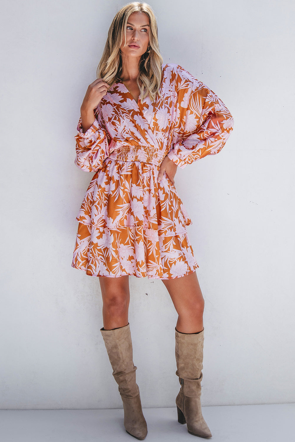 puff sleeve floral dress