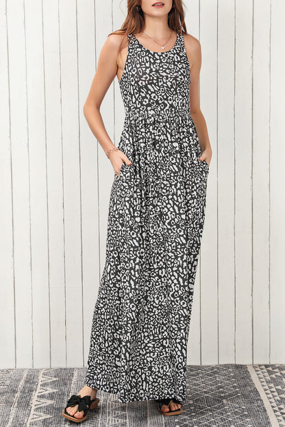 Printed Sleeveless Tie Waist Maxi Dress
