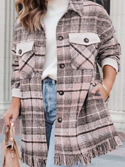 Pink Plus Size Macrame Plaid Coat