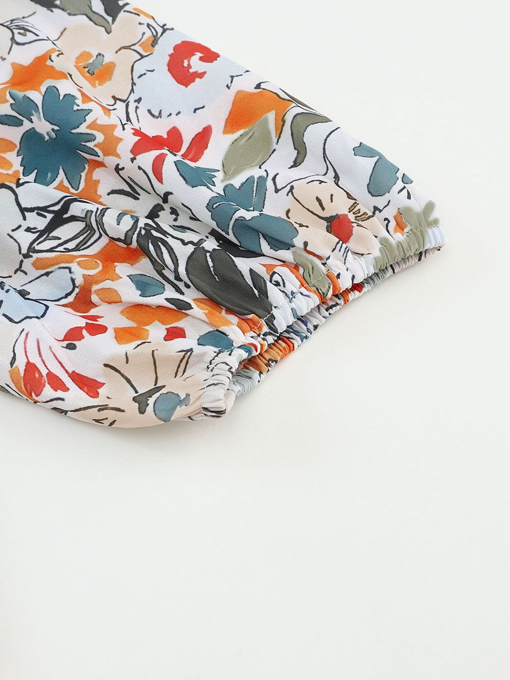 Floral Print Split V Neck Puff Sleeve Blouse