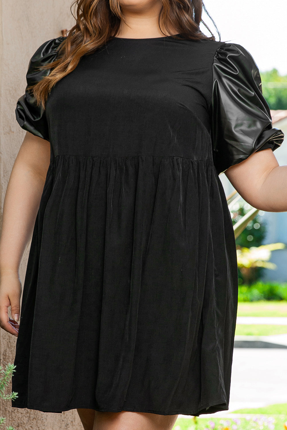 Curvy Black Swing Dress with Half Puff Sleeves