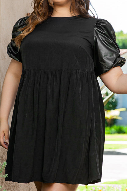 Curvy Black Swing Dress with Half Puff Sleeves
