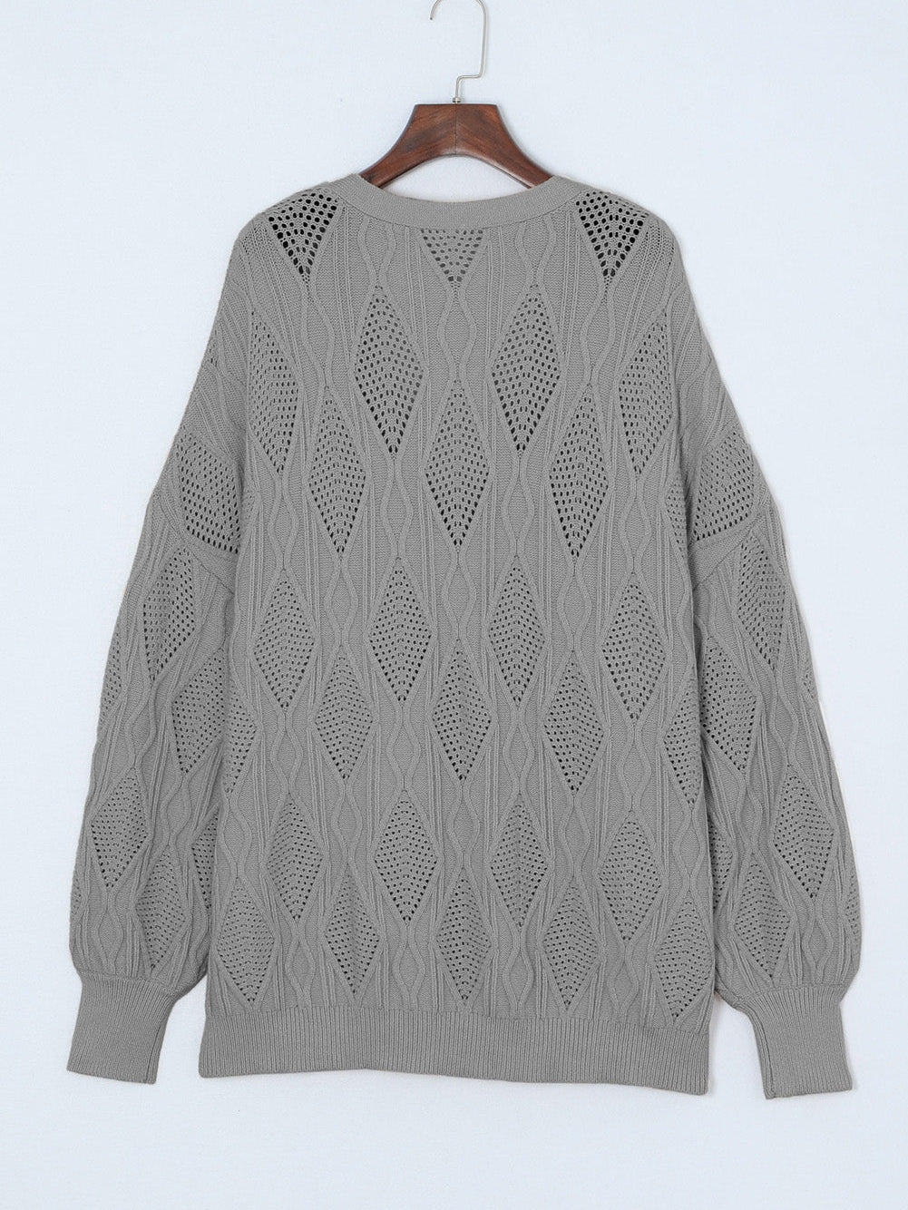 Cozy Gray Hollow Knit Plus Size Button-Up Cardigan