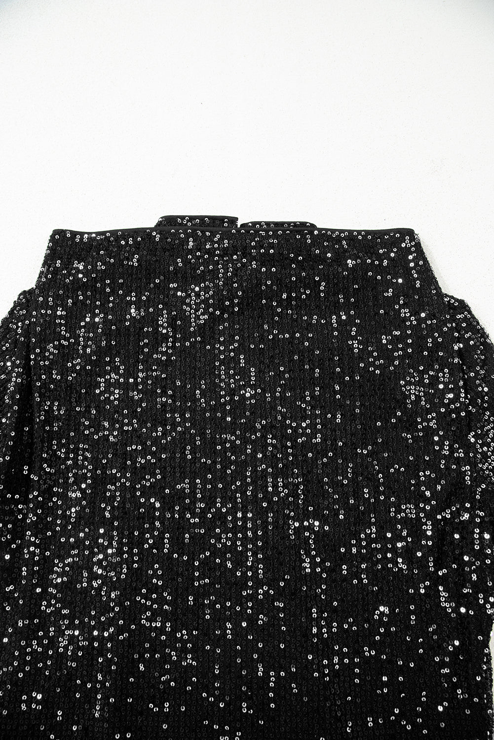 Black Sequin Mock Neck Drape Open Back Bell Sleeve Top