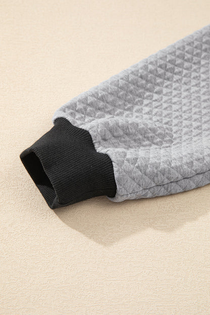 Light Grey Textured Colorblock Edge Buttoned Collar Sweatshirt