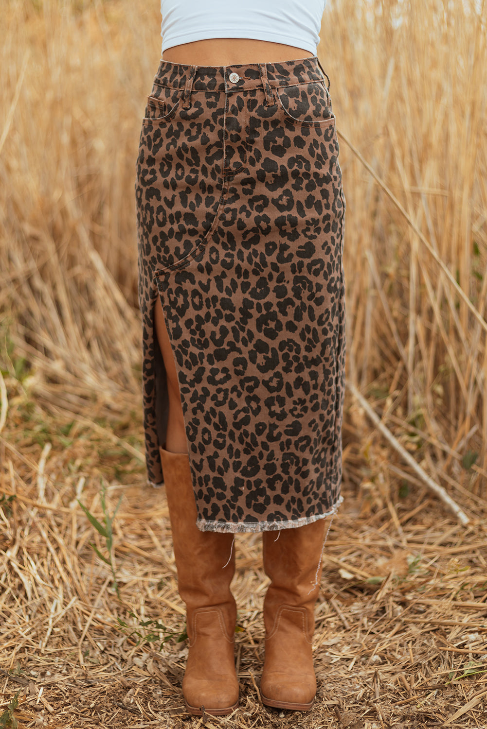 leopard midi skirt