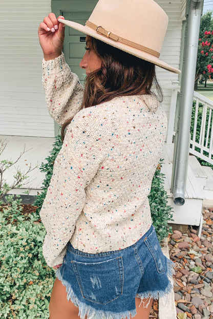 Apricot Confetti Print Long Puff Sleeve Sweater