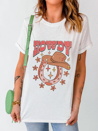HOWDY Western Star Print White T-Shirt with Horseshoe Detail