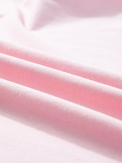 Sweet Pink Color Block Plus Size Tee with Half Sleeves