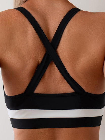 Athletic White Colorblock Crisscross Back High-Waisted Bikini