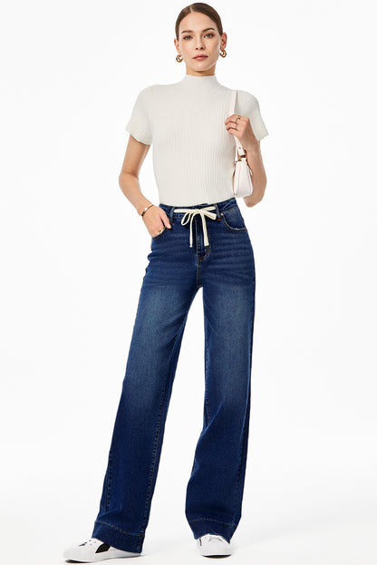Bluing Lace-up Button Zip Fly Straight Leg Jeans