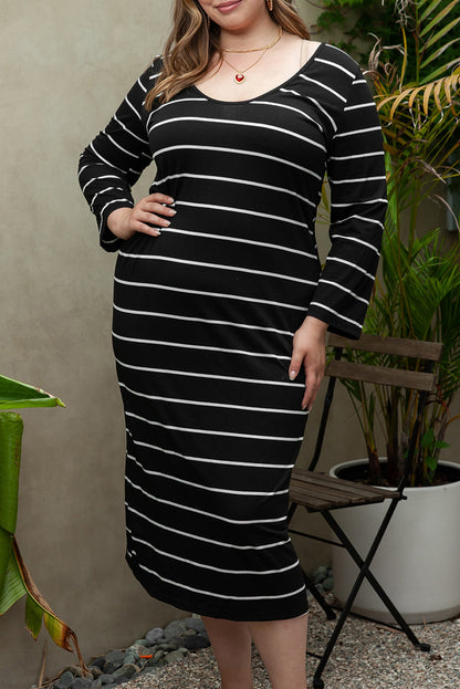 Trendy Black Striped Plus Size Maxi Dress