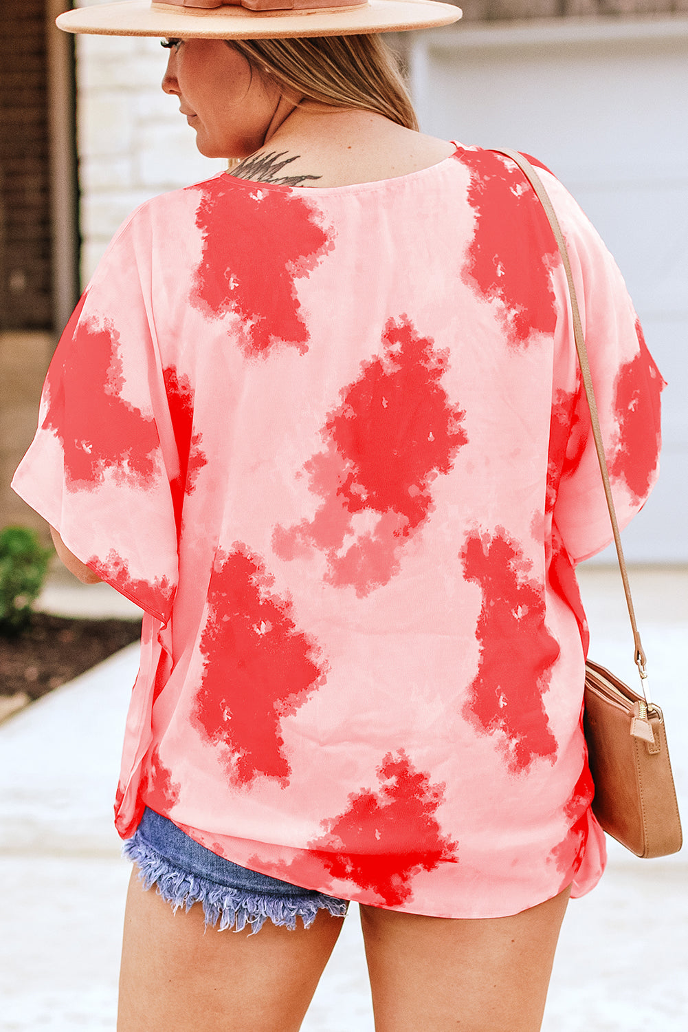 Crimson Tie-Dye Oversized 3/4 Sleeve Tunic Blouse